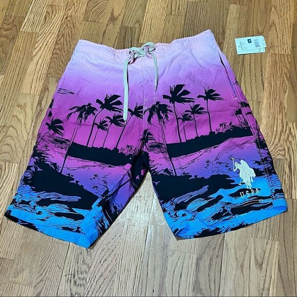 Large U.S. POLO ASSOCIATION board shorts with palm tree prints and pockets … - Picture 1 of 5